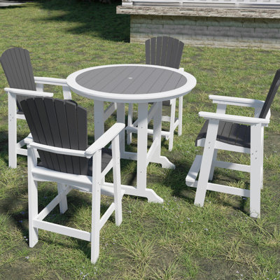 Chaises de patio pour l'extérieur - table de bar à haut plateau et tabourets de 5 finitions blanc gris pour 4 style populaire blanc / gris