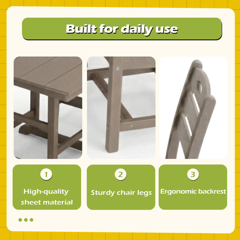 Ensemble repas d'extérieur 5 pièces en HDPE avec table carrée et 4 chaises sans accoudoirs