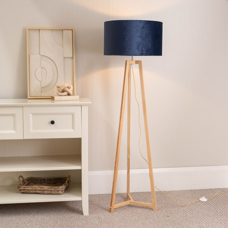 Rhavyn 148cm Traditional Floor Lamp, Natural, Navy Blue