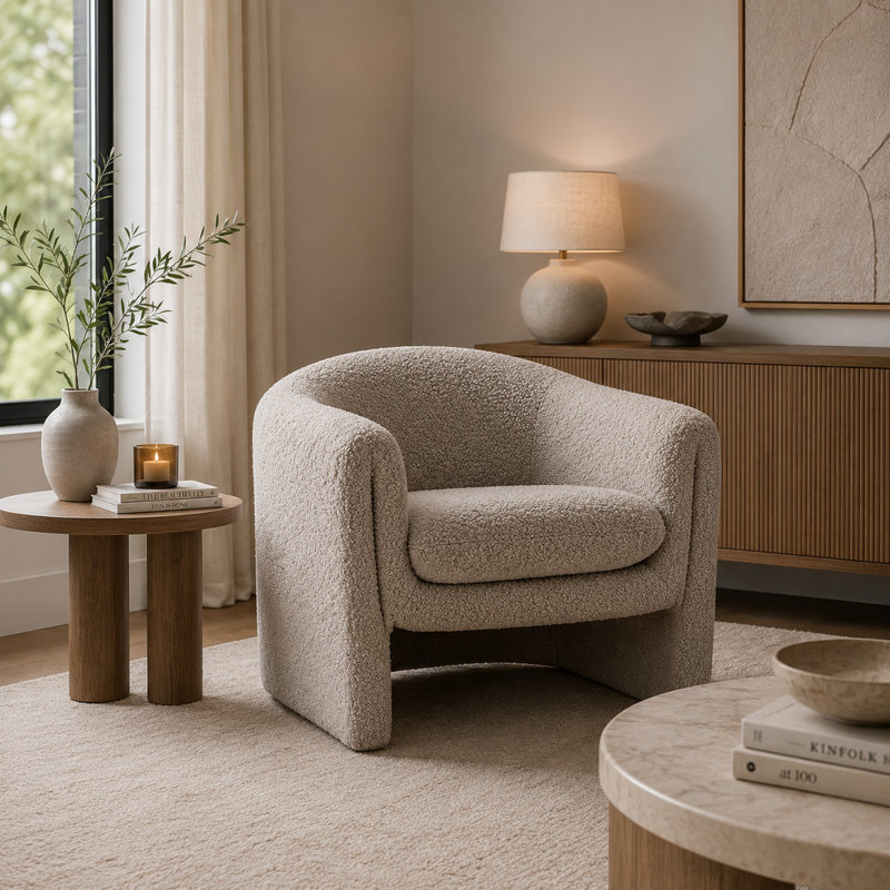 Chaise avec accoudoirs Danie, Mushroom Brown Boucle/Polyester Blend