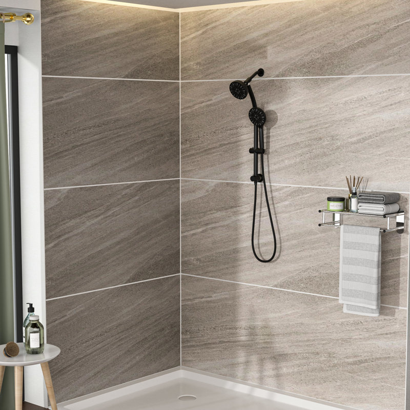 4.7" Rain Showerhead And 7 Hand Shower, Matte Black With Adjustable Shower Holder Hose, Matte Black