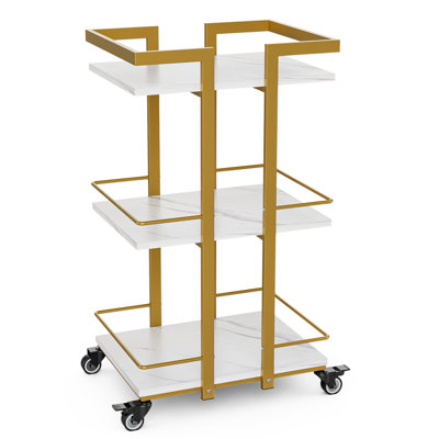 3-tier Utility Cart, Rolling Salon Trolley Cart with Lockable Wheels, Metal Frame