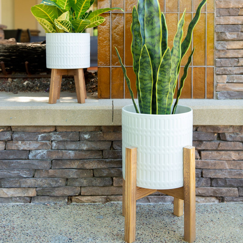 Ensemble de pots à fleurs en céramique 2 pièces Shayla, Blanc mat
