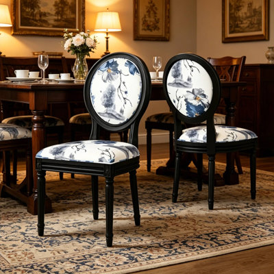 Ensemble de 2 chaises d'appoint de salle à manger rondes rembourrées Louis 16