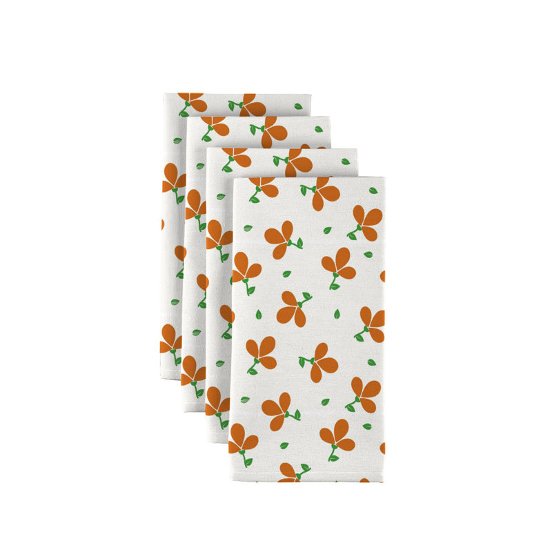 Polyester Floral Square Napkin, Orange