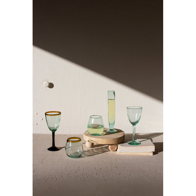  Verres à vin en verre recyclé H 8,5 po, transparent soufflé à la main transparent, ensemble de 6