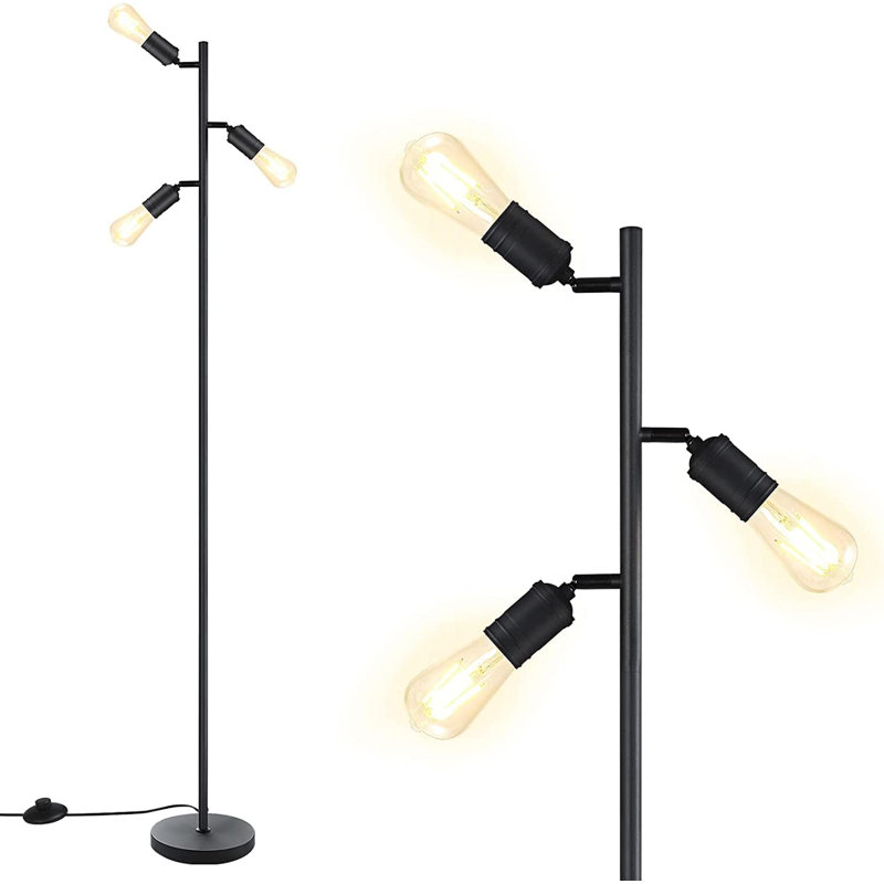 Industrial Tree Floor Lamp With 3 Adjustable Rotatable Lights, E26 Base For LED/CFL Bulbs (Bulbs Not Included), For Living Room/Bedroom/Office