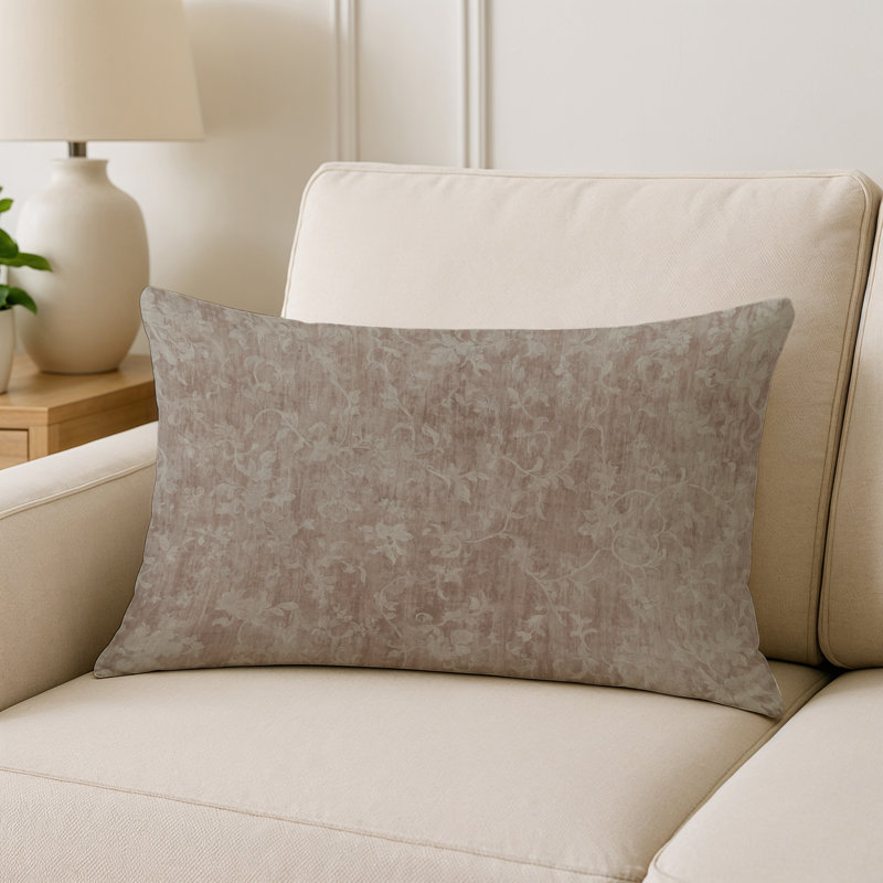 Coussin décoratif intérieur et extérieur Modern, Taupe / beige / ivoire floral 1, Rectangle H 20 po x l 14 po