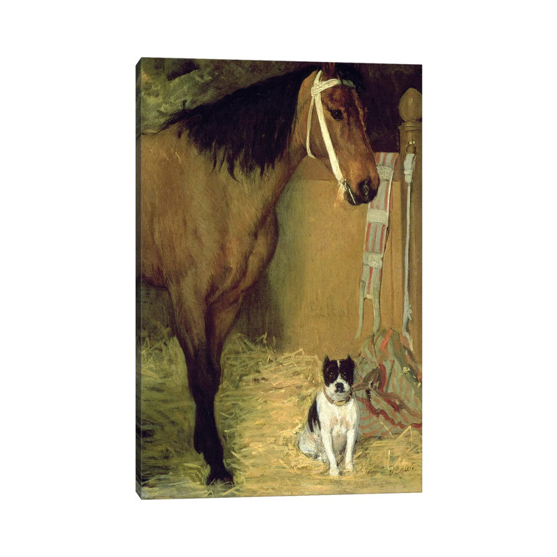 At the Stable, Horse, and Dog, C.1862 by Edgar Degas - 1 Piece Wrapped Canvas Painting, 30.48 cm H x 45.72 cm W