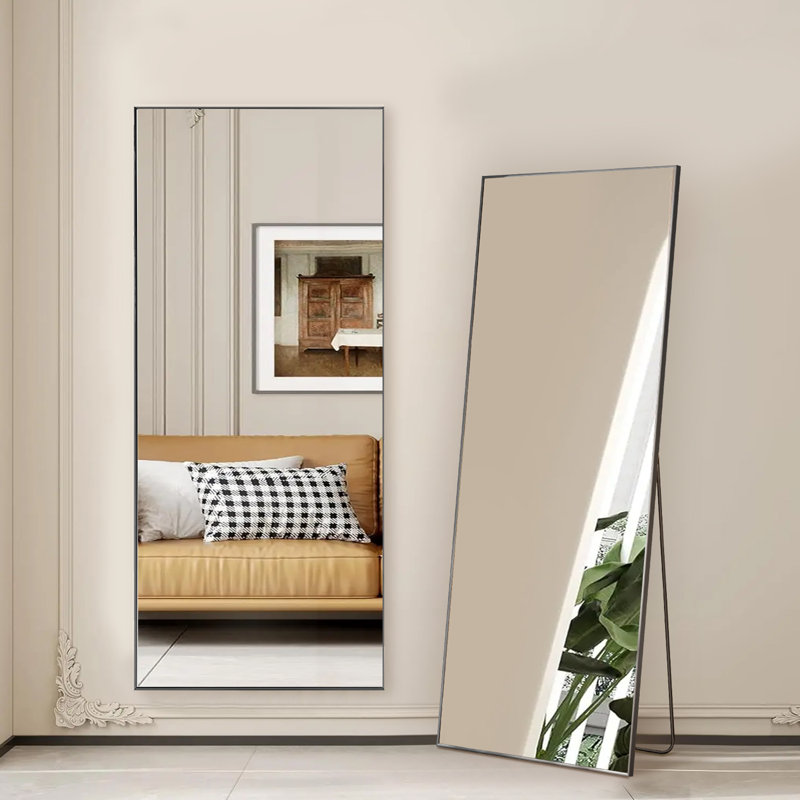 Miroir pleine longueur en métal (ensemble de 2), 71 po x 26 po, Noir
