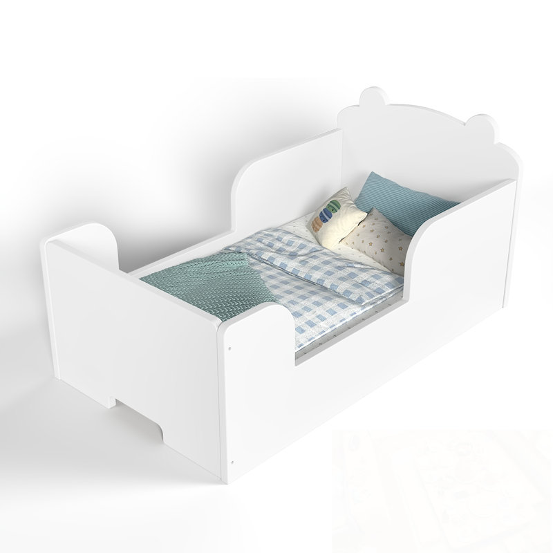 Structure de lit simple avec tête de lit en forme d'ours, Blanc