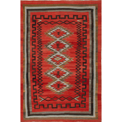 Antique Wool Coral / Salmon Pink Flat Weave Rug