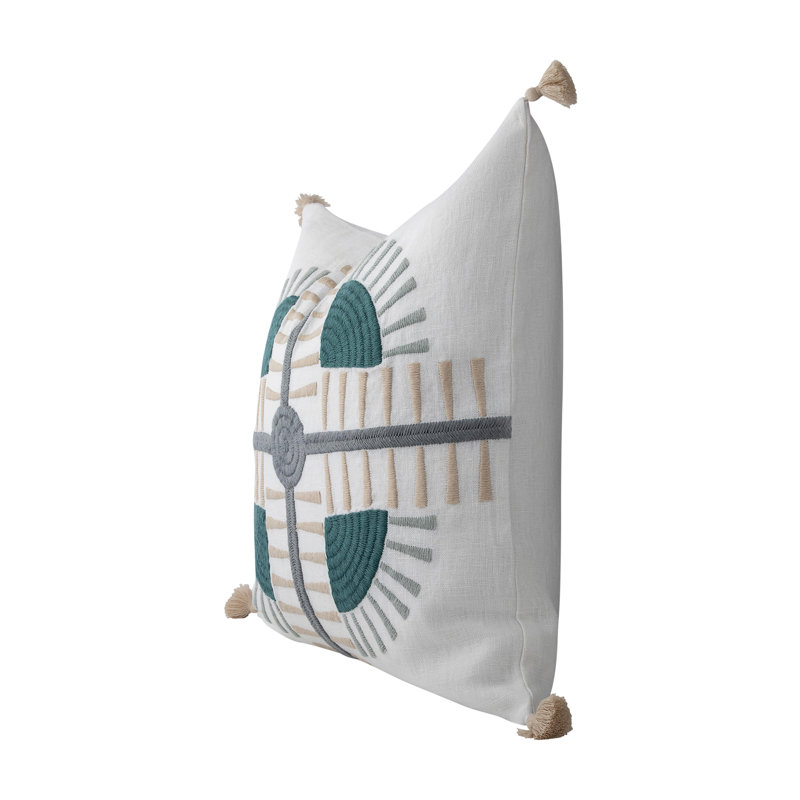 Coussin brodé Compass, Turquoise