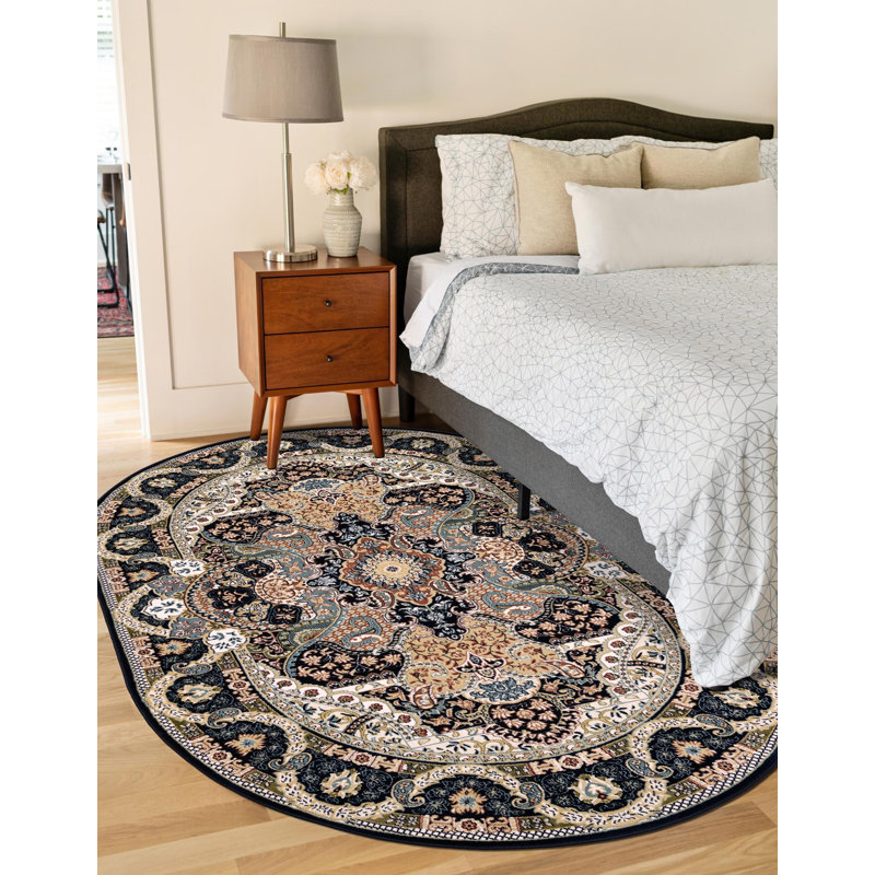 Eleanor Oriental Indoor Rug, Oval 7'10" x 10', Black
