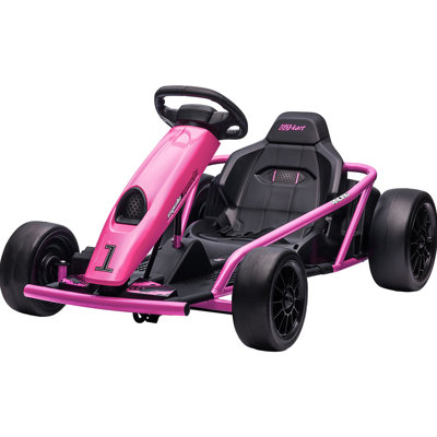 Kart électrique Aosom 24V 8,1 MPH, voiture à la dérive à piles avec jouets, démarrage lent, musique, klaxon et ceinture de sécurité, pour enfants de 8 à 12 ans, rose