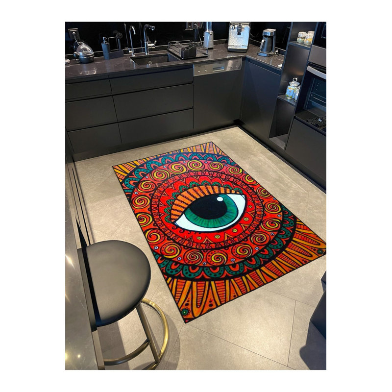Eye Themed Woven Base Machine Washable Rug