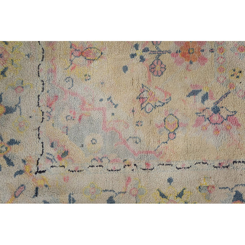 Light Sweet Ivory Pinky Color Floral Indian Antique Cotton Agra Rug