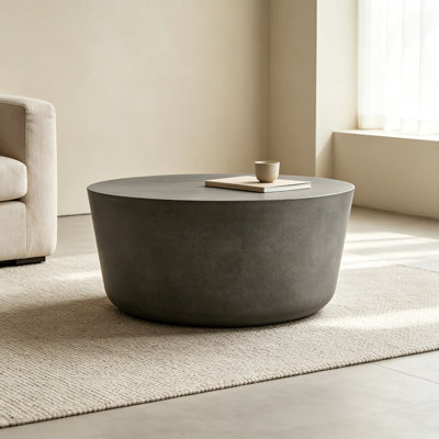 Table basse ronde en béton au design cylindrique conique, table basse intérieure/extérieure pour salon ou terrasse, surface lisse et élégante, entièrement assemblée