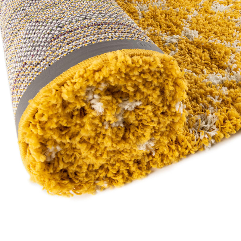 Tapis jaune à motif géométrique Griego, Rond 3 pi 1 po