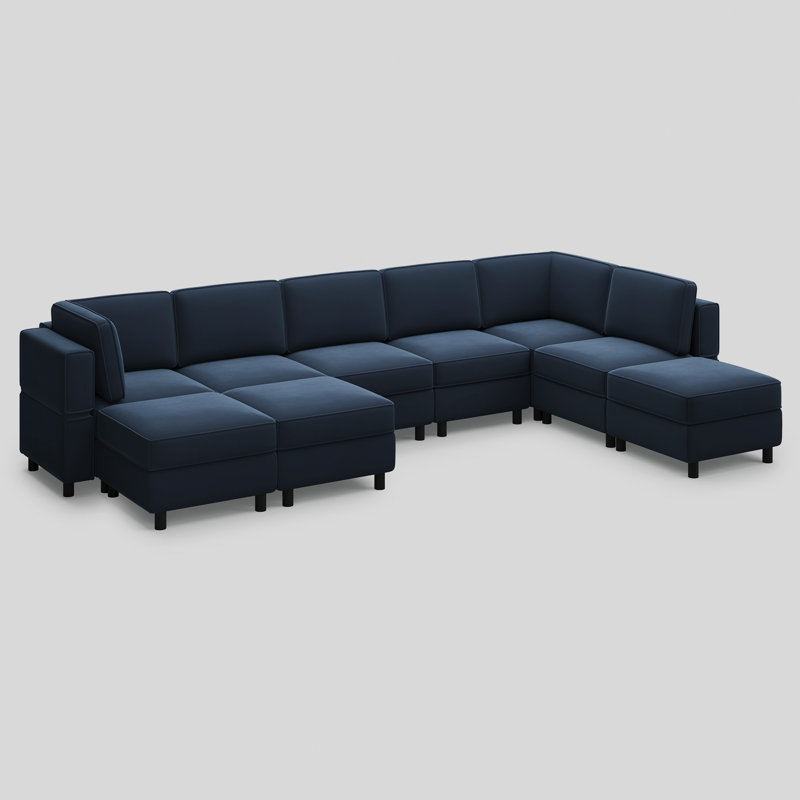 Sectional Sofa Livingroom Coner Couch With Storage Ottomans, Blue Velvet
