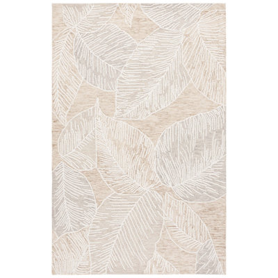 Jardin 375 Hand Tufted Wool/Cotton Floral Rug in Taupe/Ivory