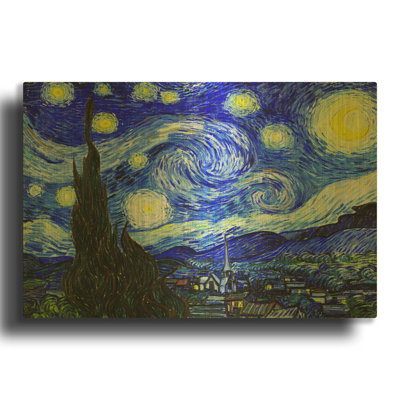 «The Starry Night» par Vincent Van Gogh, art mural en métal doré, 16 po x 12 po