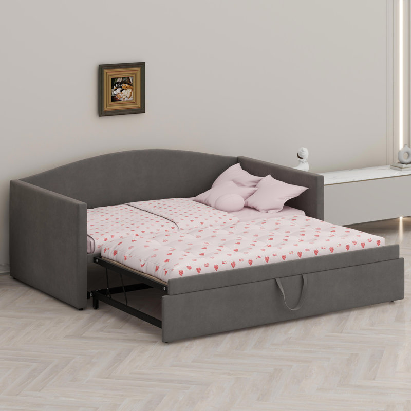 Daybed With Extended Pop Up Trundle, Gray