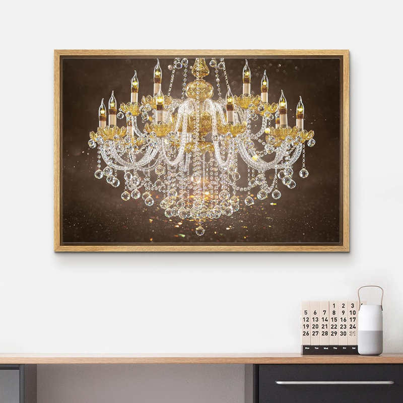 Glam Crystal Chandelier " Brown Paint Stroke Gold Crystal Chandelier Decor Lights Contemporary Relax Calm Wall Art "