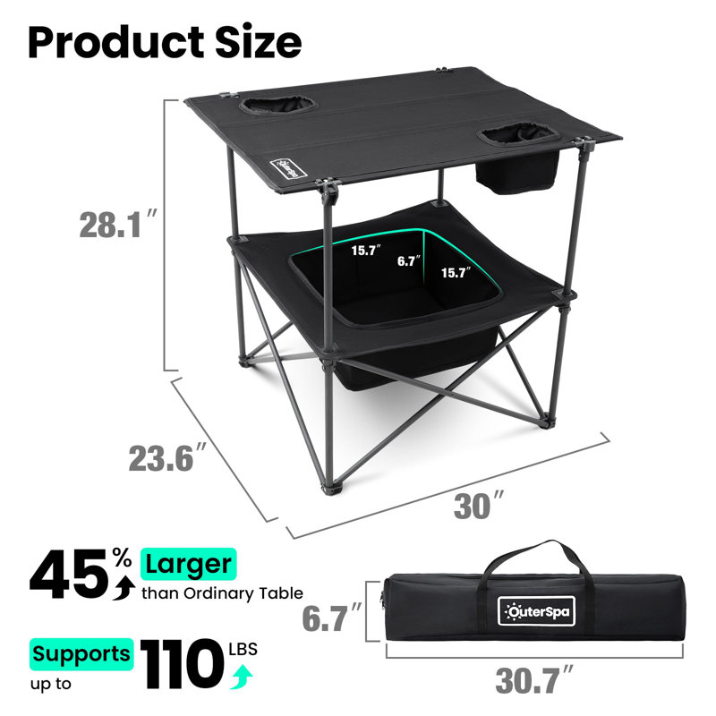 Folding Camping Table, Portable Outdoor Picnic Table, Black