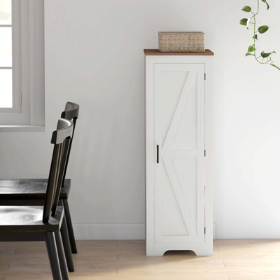 Farmhouse Storage Cabinet With Adjustable Shelf, Single Barn Door Accent For Living Room And Kitchen Organization