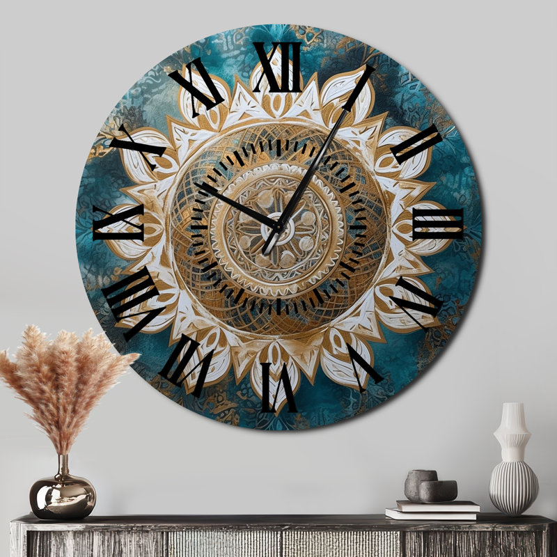 Horloge murale sarcelle et or Mandala II - Boho Mandala, Surdimensionné