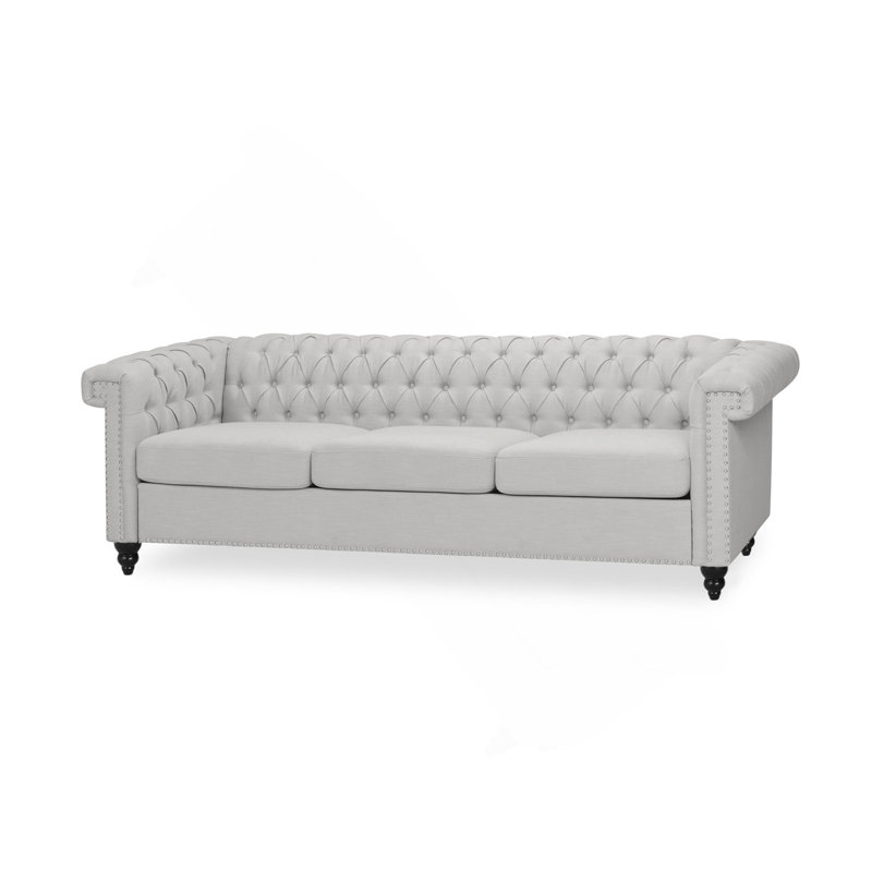 Marcel Rolled Arm Chesterfield Sofa, Gray Fabric 1