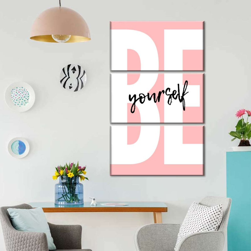 «Be Yourself» en rose sur toile, ensemble de 3 pièces, H 57 po x l 36 po