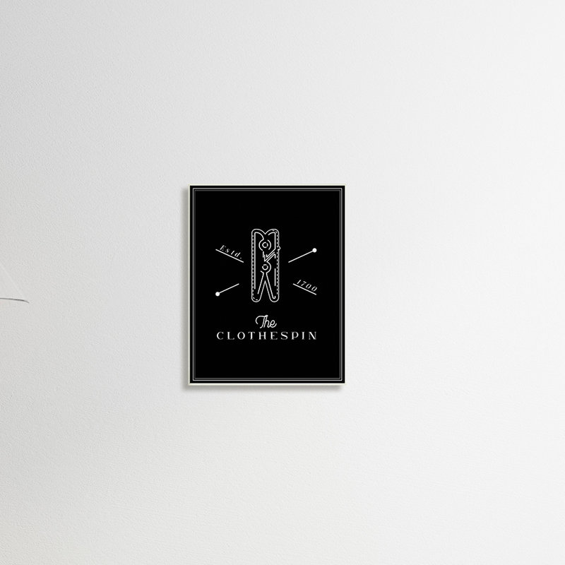 The minimal de la pince à linge noir et blanc - Illustration, H 19 po x l 13 po x P 0,5 po, Unframed