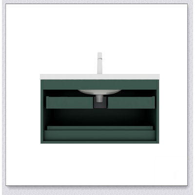 Meuble-lavabo 36 po avec lavabo, meuble-lavabo mural moderne flottant avec 2 tiroirs (sans armoire latérale), lavabo en céramique blanc sans robinet, vert