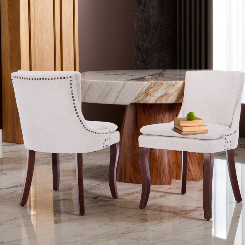 Double-Layer Cushioned Upholstered Dining Chairs, Beige, 2