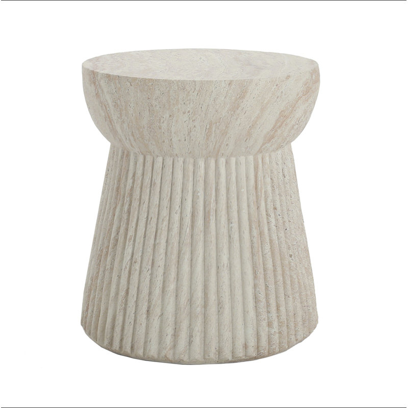 Table d'appoint d'extérieur en béton de travertin, Beige