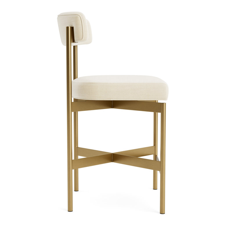 Remy Bar Stool, Counter Stool (25” Seat Height), Performance Linen - Cream, Brushed Brass