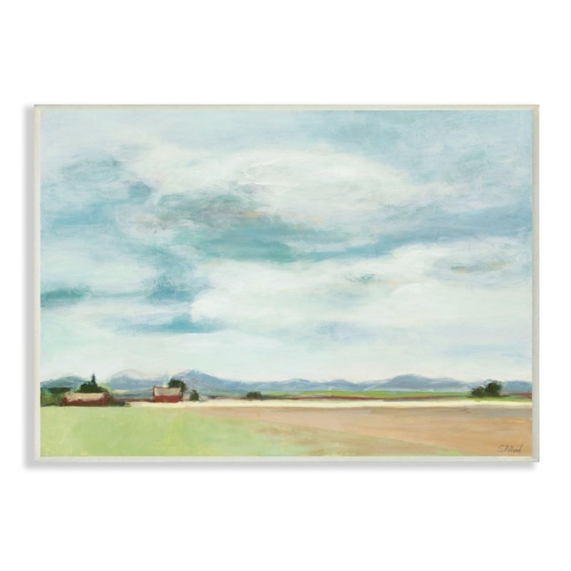 Paysage de grange rouge doux ciel bleu ciel-impression d’art graphique, Plaque murale, H 19 po x l 13 po x 0,5 po