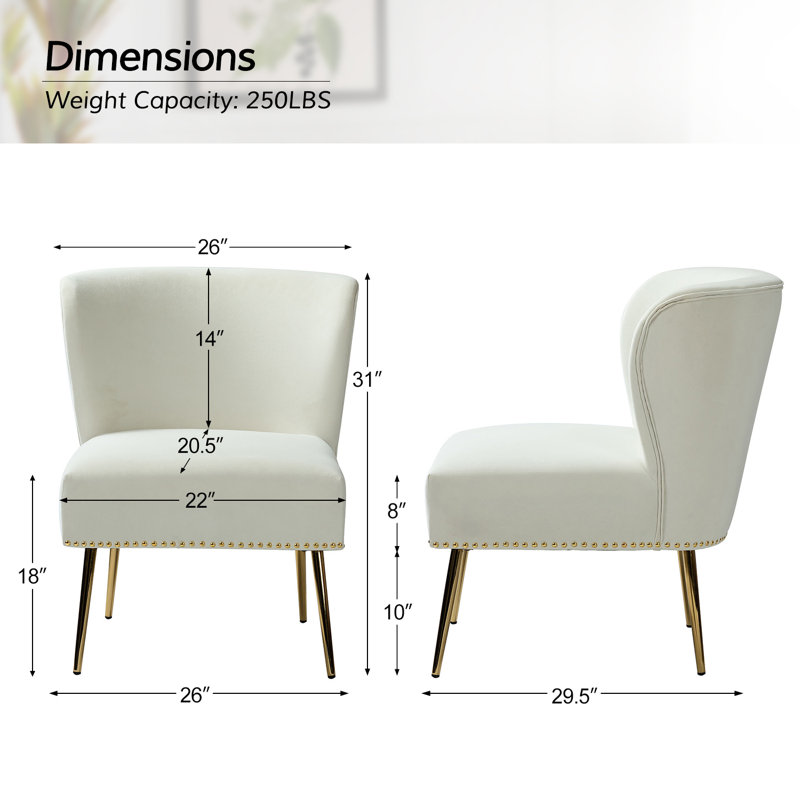 Chaise d'appoint en velours l 26 po Clive, Velours ivoire