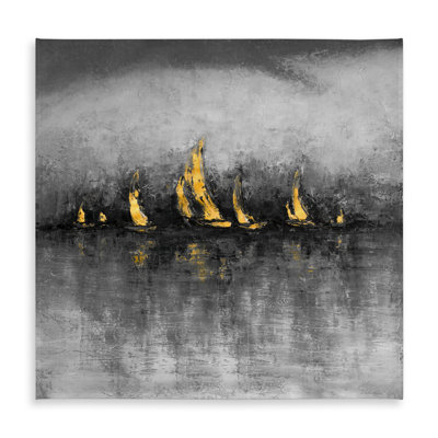 Gold Sailboats Tablecloth - Abstract Indoor/Outdoor Decor