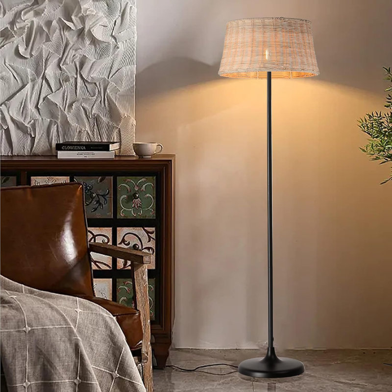 Modern 58" Bamboo Lampshade Standard Floor Lamp With Foot Switch