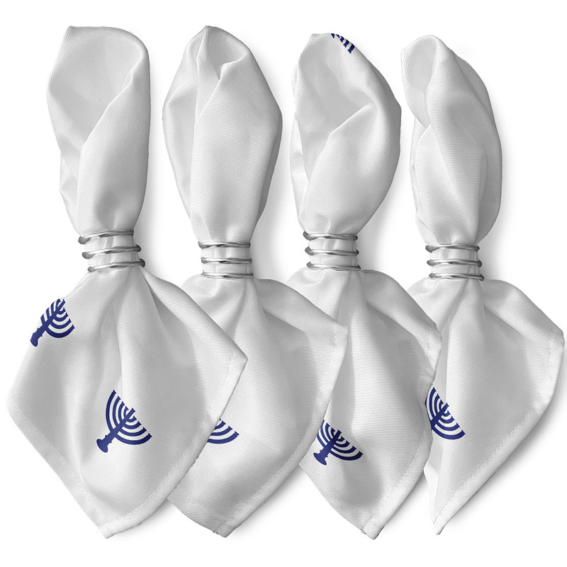 Ensemble de serviettes 4 pièces Kamillah Major, L 18 po x L 18 po, Blanc/bleu