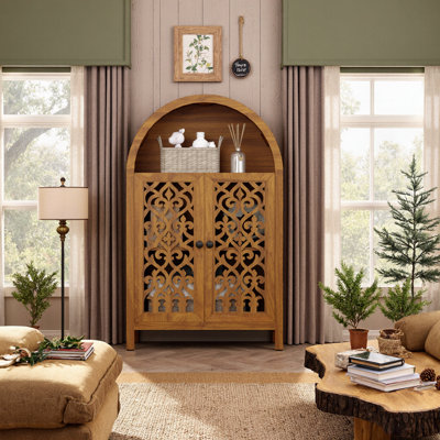 Armoire en bois massif sculpté à la main Booscase avec tablette ouverte et 2 portes