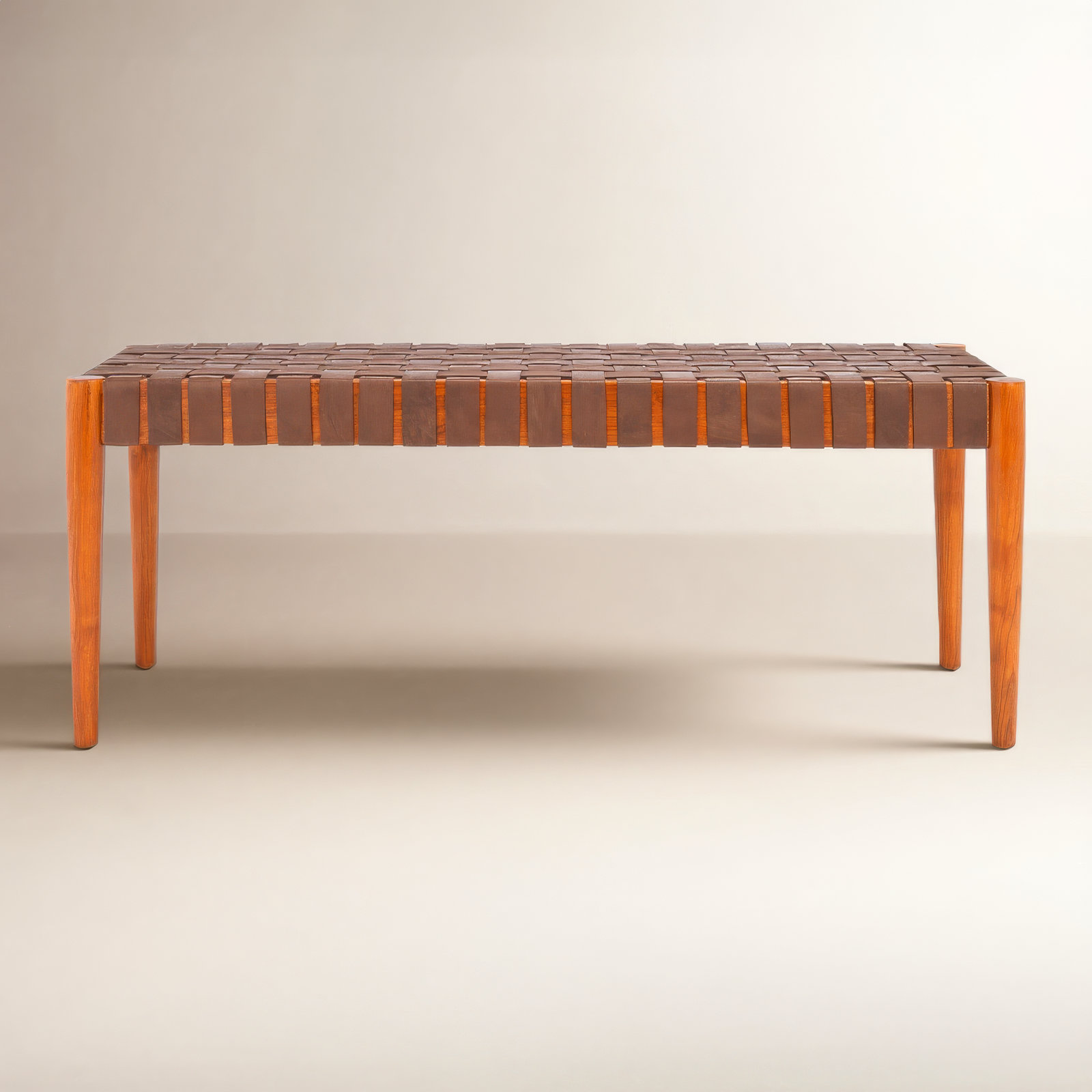 Orin 47" Woven Leather Dining Bench, Cognac
