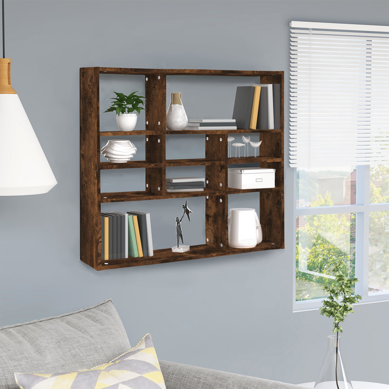 Ramus 10 Piece Wood Accent Shelf, Smoked Oak