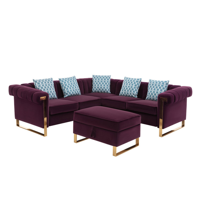 Canapé modulaire en velours 5 places 88,5 po Modern, H 29,05 po x l 88,55 po x P 88,55 po, Velours mauve