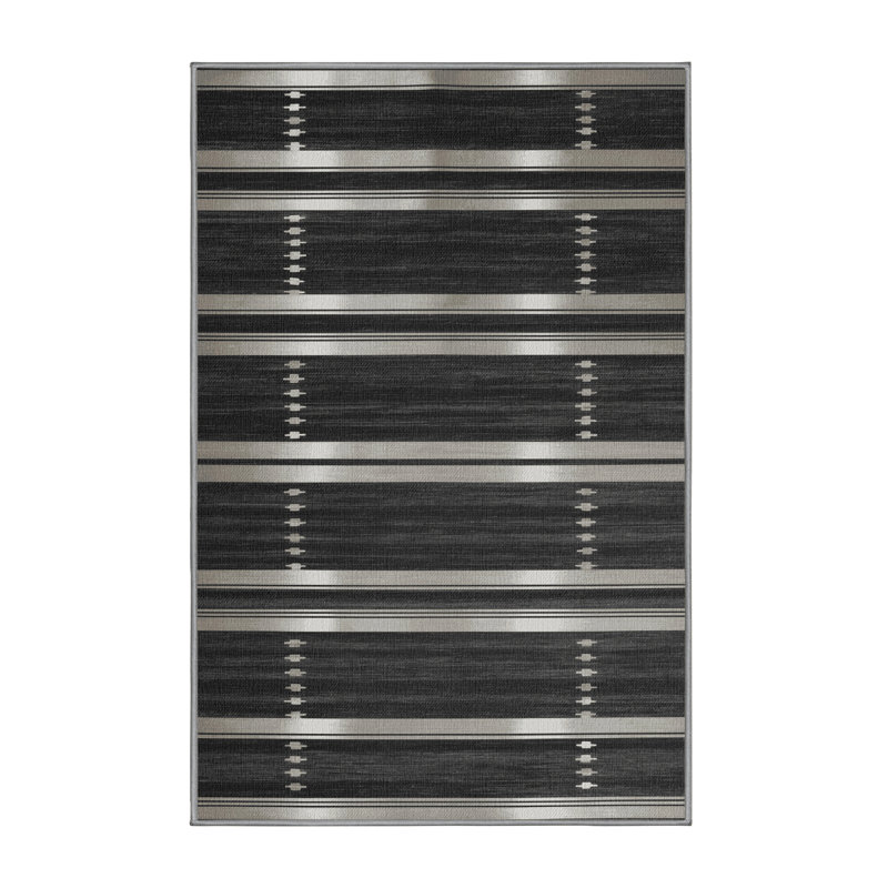  Tapis lavable rayé gris foncé argenté, Rectangle de 5 pi x 8 pi