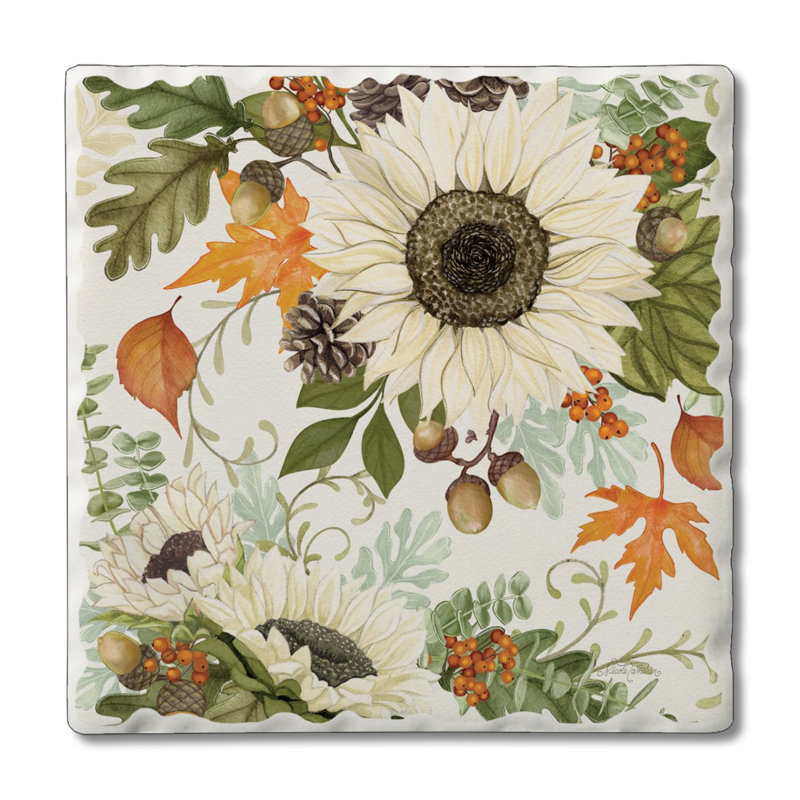 Sous-verre à carreaux simple Farmhouse Sunflowers Créez votre propre ensemble