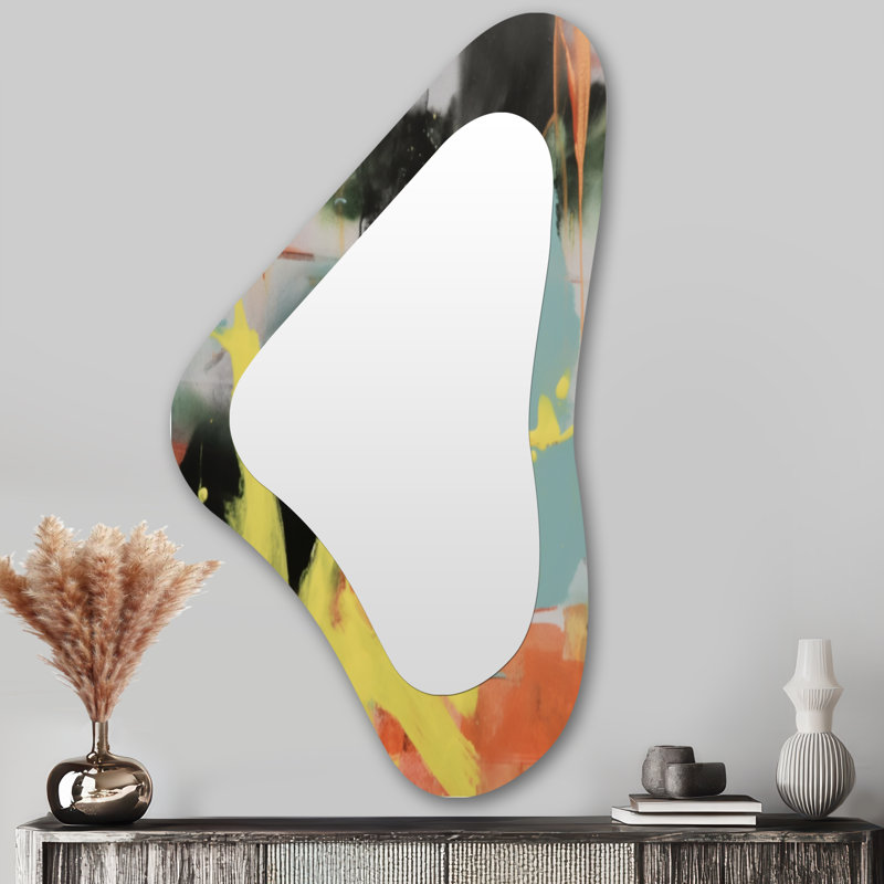 Tonicha Dada Joyful Mouvement - Peinture abstraite, miroir décoratif de forme unique, miroir mural asymétrique bleu, impression d'art en métal
